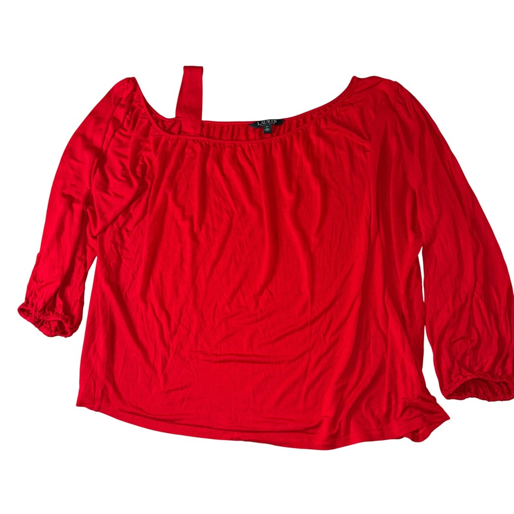 Lauren Ralph Lauren Blouse 3X Red Cold Shoulder‎ Long Sleeve Viscose Top